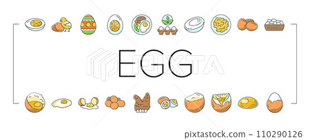 egg chicken farm food organic icons set vector egg chicken farm food organic icons set vector 110290126