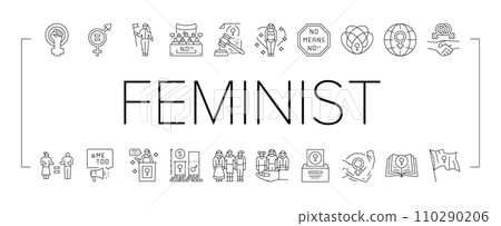 girl feminism female woman power icons set vector girl feminism female woman power icons set vector 110290206