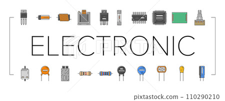 electronic component circuit chip icons set vector electronic component circuit chip icons set vector 110290210