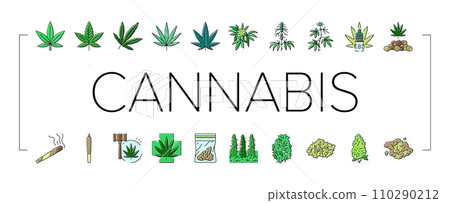 cannabis plant leaf weed hemp icons set vector 110290212