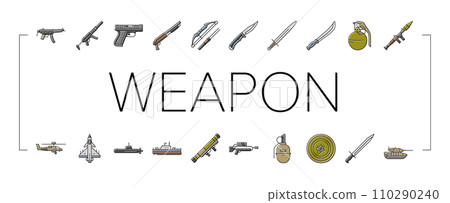 weapon war gun military army icons set vector 110290240
