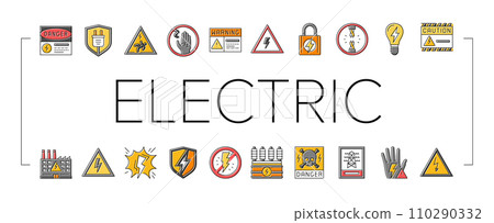 electric danger shock power icons set vector electric danger shock power icons set vector 110290332