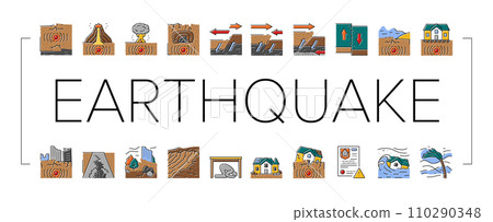 earthquake disaster wave crack icons set vector 110290348