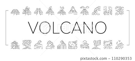 volcano lava eruption nature icons set vector volcano lava eruption nature icons set vector 110290353