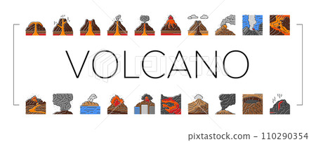 volcano lava eruption nature icons set vector volcano lava eruption nature icons set vector 110290354