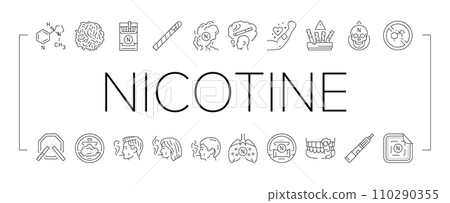 nicotine cigarette tobacco smoke icons set vector 110290355