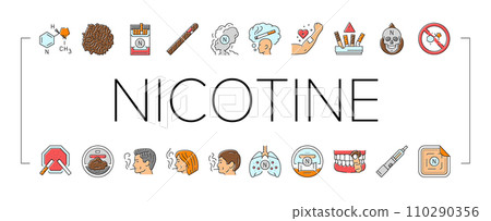 nicotine cigarette tobacco smoke icons set vector 110290356