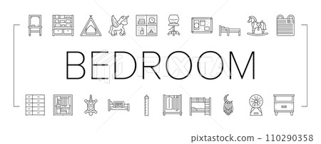kid bedroom room interior icons set vector kid bedroom room interior icons set vector 110290358