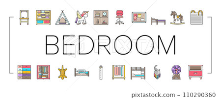 kid bedroom room interior icons set vector kid bedroom room interior icons set vector 110290360