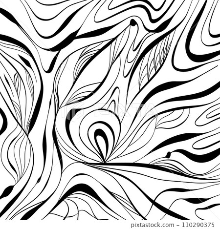 Abstract squiggly modern background with continuous lines. black and white 110290375