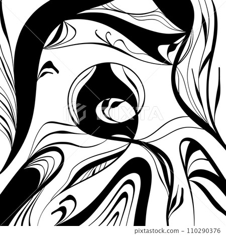 Abstract squiggly modern background with continuous lines. black and white 110290376