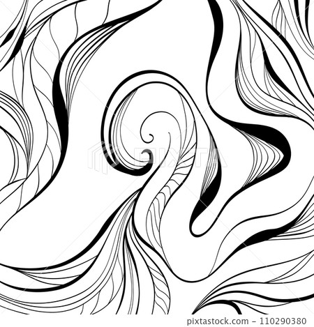 Abstract squiggly modern background with continuous lines. black and white 110290380