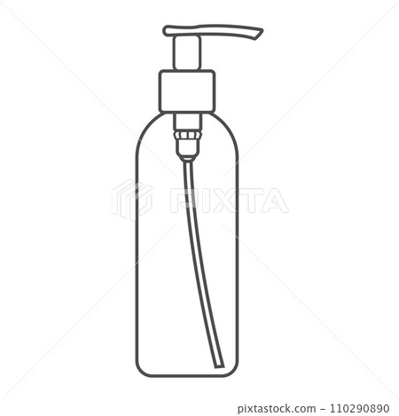 Plastic pump bottle line icon. Dispenser bottle for cosmetic products. Outline cosmetic container. Vector illustration Plastic pump bottle line icon. Dispenser bottle for cosmetic products. Outline cosmetic container. Vector illustration 110290890