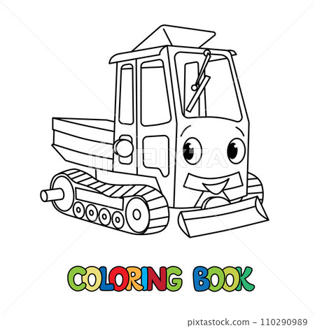 Funny small mini tractor with eyes. Coloring book 110290989