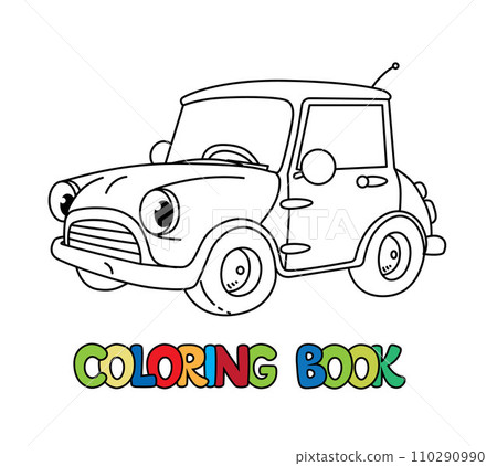Small retro car with eyes. Funny coloring book 110290990