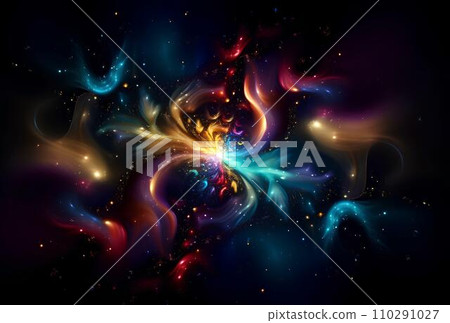 Abstract colorful swirl on black background. 3d rendering, 3d illustration. Abstract colorful swirl on black background. 3d rendering, 3d illustration. 110291027