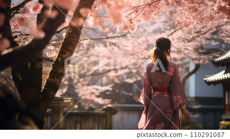 櫻花樹盛開,女人散步,旅行,觀光,散步 櫻花樹盛開,女人散步,旅行,觀光,散步 110291087