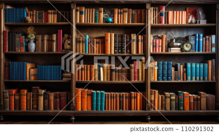 Blurred image of bookshelves in the library Blurred image of bookshelves in the library 110291302