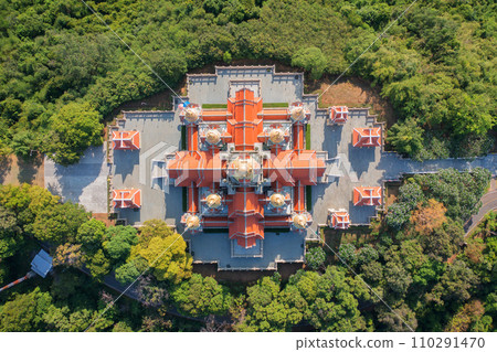 Aerial top view of Wat Thang Sai, Prachuap Khiri Khan, Thailand. Travel trip on holiday and vacation. Thai tourist attraction architecture. Aerial top view of Wat Thang Sai, Prachuap Khiri Khan, Thailand. Travel trip on holiday and vacation. Thai tourist attraction architecture. 110291470