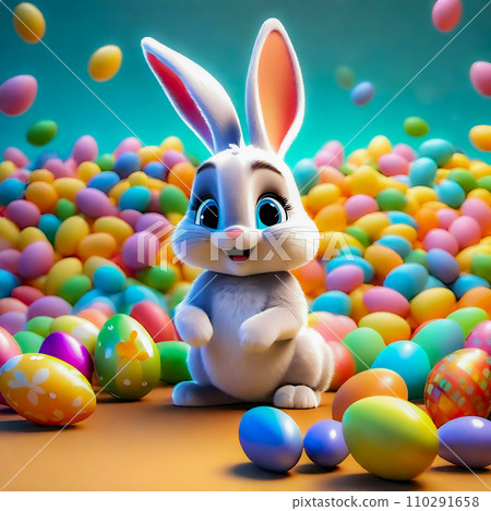 colorful easter eggs and rabbits 110291658