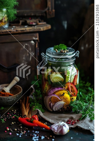 AI-generated content. Jar with different pickled vegetables 110291868