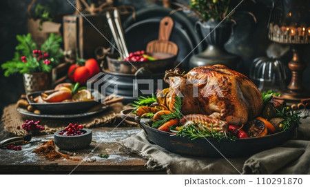 AI-generated content. Baked turkey with roasted vegetable AI-generated content. Baked turkey with roasted vegetable 110291870