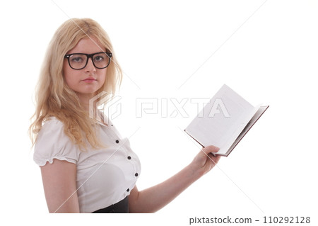 Beautiful young woman with books white background Beautiful young woman with books white background 110292128