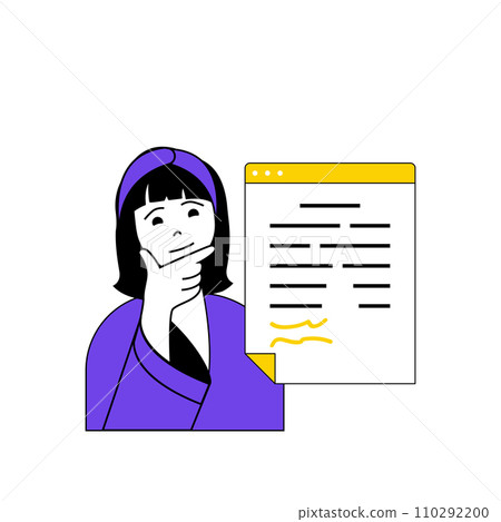 Contact us concept with cartoon people in flat design for web. Woman answering business letter from client and giving information. Vector illustration for social media banner, marketing material. Contact us concept with cartoon people in flat design for web. Woman answering business letter from client and giving information. Vector illustration for social media banner, marketing material. 110292200