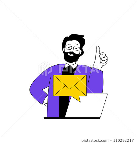 Contact us concept with cartoon people in flat design for web. Man answering client letter, giving information to customers in emails. Vector illustration for social media banner, marketing material. Contact us concept with cartoon people in flat design for web. Man answering client letter, giving information to customers in emails. Vector illustration for social media banner, marketing material. 110292217