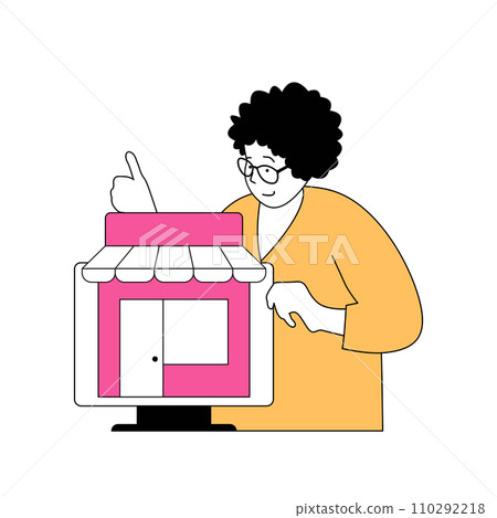 Shopping concept with cartoon people in flat design for web. Woman purchasing in store counter, buying products in shop or supermarket. Vector illustration for social media banner, marketing material. Shopping concept with cartoon people in flat design for web. Woman purchasing in store counter, buying products in shop or supermarket. Vector illustration for social media banner, marketing material. 110292218