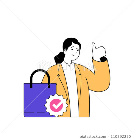 Shopping concept with cartoon people in flat - Stock 
