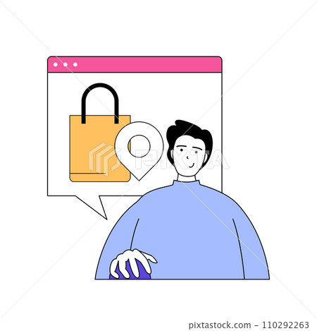 Shopping concept with cartoon people in flat design for web. Man searching and choosing goods in online store, ordering delivery. Vector illustration for social media banner, marketing material. Shopping concept with cartoon people in flat design for web. Man searching and choosing goods in online store, ordering delivery. Vector illustration for social media banner, marketing material. 110292263