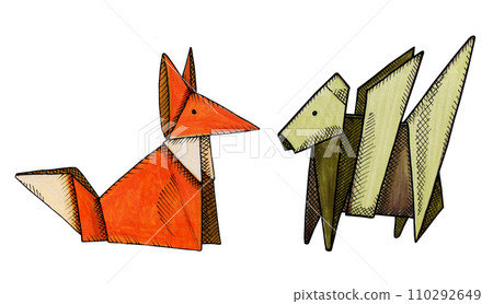 origami colorful paper animals drawn origami colorful paper animals drawn 110292649