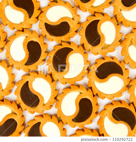 Cookies with dark and white chocolate. Background. Cookies with dark and white chocolate. Background. 110292722