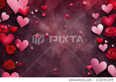Valentine's Day background with hearts on dark background 110293204