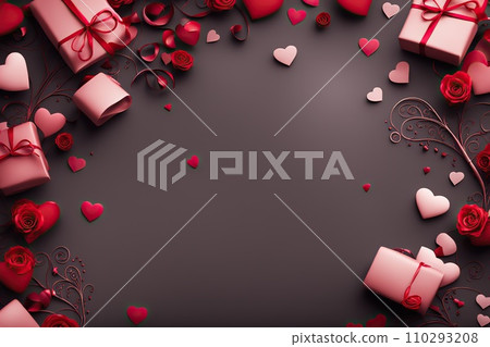 Valentine's Day background with hearts on dark background 110293208