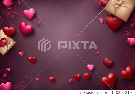 Valentine's Day background with hearts on dark background 110293210