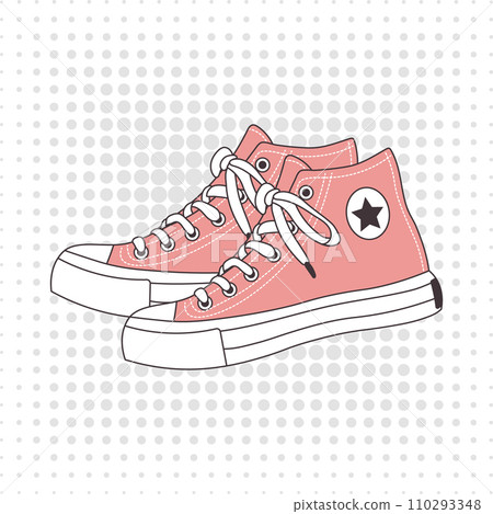 Pink sports sneakers. Retro icon, illustration in flat cartoon style. Men's and women's shoes. Vector Pink sports sneakers. Retro icon, illustration in flat cartoon style. Men's and women's shoes. Vector 110293348