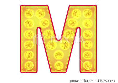 Light bulb letter M, glowing retro font. 3D rendering 110293474