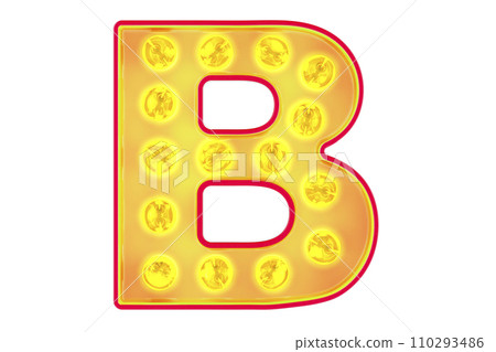Light bulb letter B, glowing retro font. 3D rendering Light bulb letter B, glowing retro font. 3D rendering 110293486