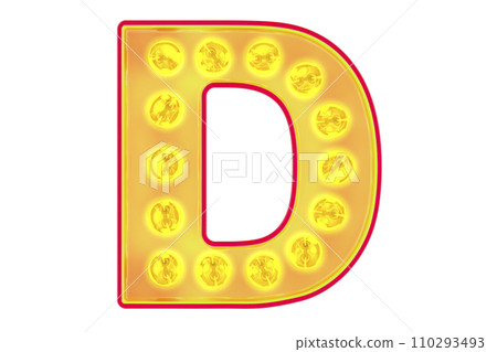 Light bulb letter D, glowing retro font. 3D rendering 110293493
