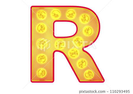 Light bulb letter R, glowing retro font. 3D rendering 110293495