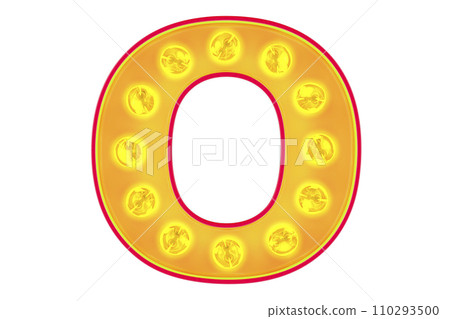 Light bulb letter O, glowing retro font. 3D rendering 110293500