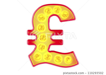 Light bulb pound sterling symbol, glowing retro font. 3D rendering Light bulb pound sterling symbol, glowing retro font. 3D rendering 110293502