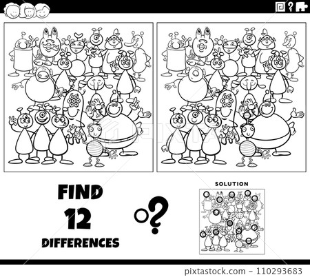 differences game with cartoon aliens group coloring page differences game with cartoon aliens group coloring page 110293683