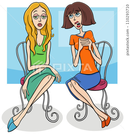 cartoon woman gossiping to another bored woman 110293710