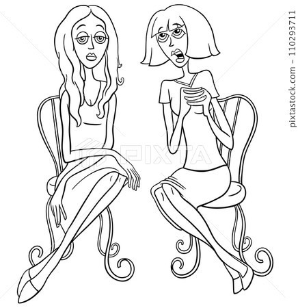cartoon woman gossiping to another bored woman coloring page 110293711