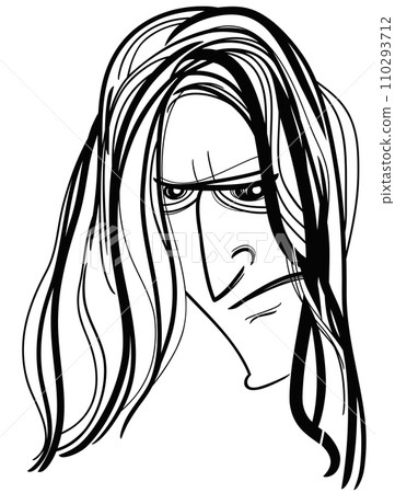 man with long hair caricature drawing illustration 110293712