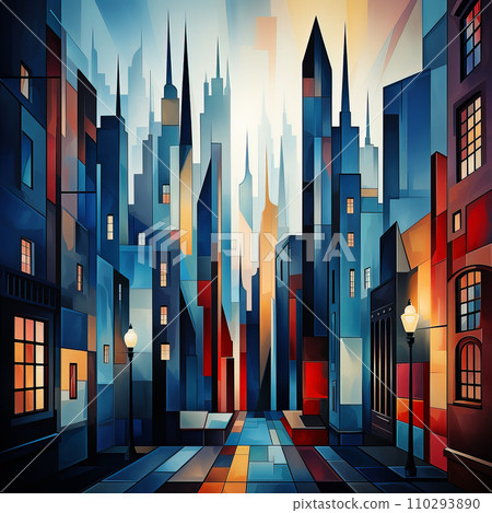 AI-generated content. Urban dawn. AI generation 110293890