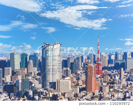 [Roppongi, Tokyo] A vast view of the impressive landmark Roppongi Hills and Tokyo Tower. 110293972